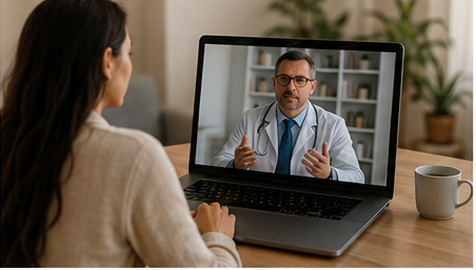 A patient speaking with a clinician by video
